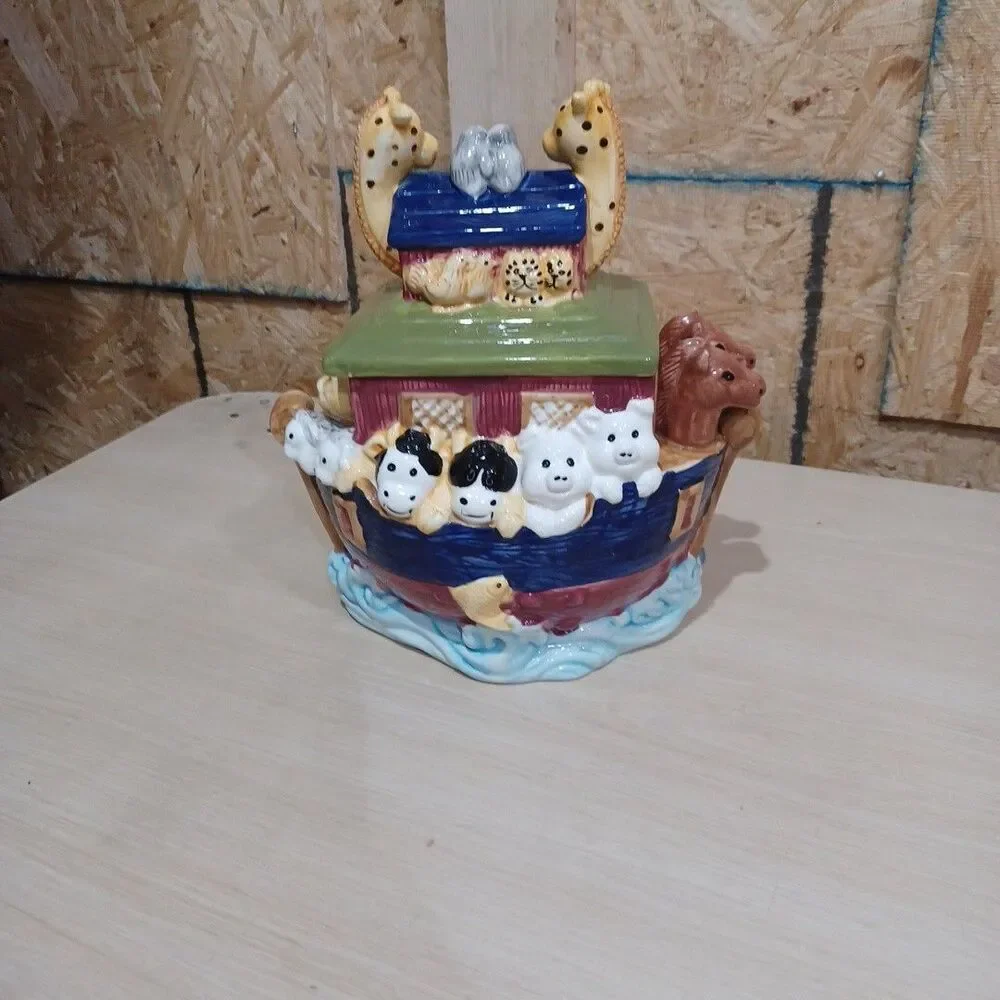 Vintage Noah’s Ark Ceramic Cookie Jar | Animal Ark Canister | Whimsical Biblical